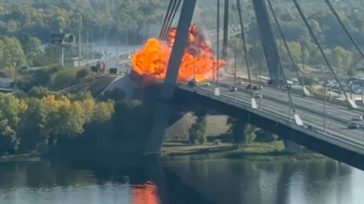 Russian drone slams into major bridge in Kyiv as Germany’s chancellor visits
