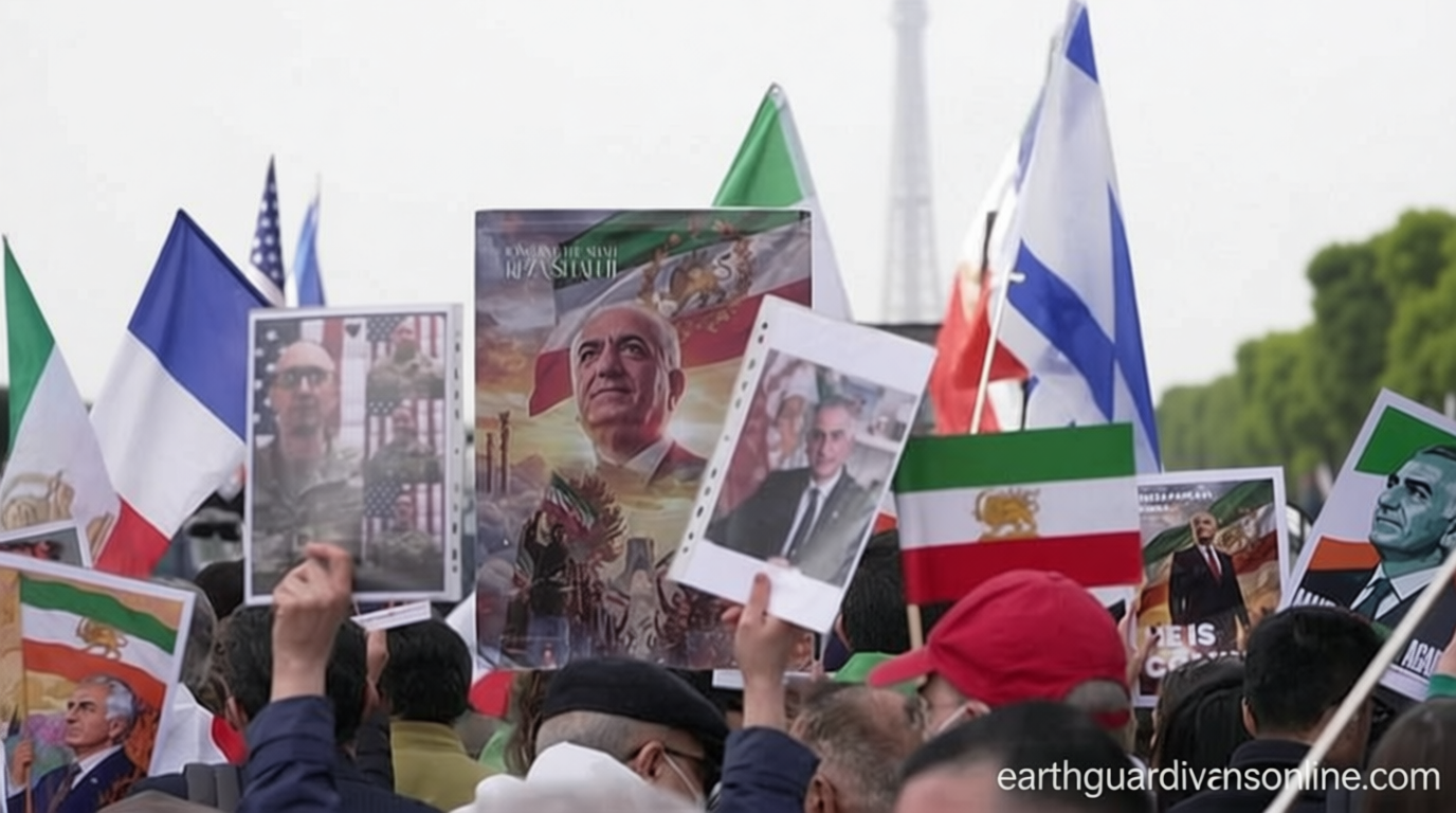 Pro-monarchy and pro-democracy protesters gather across Europe in support of Iran