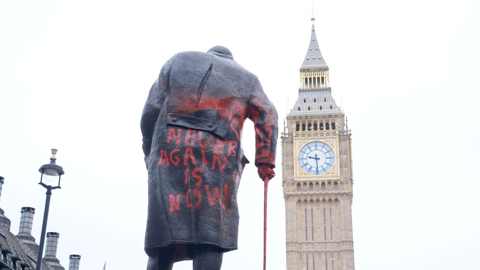 Man denies criminal damage after Winston Churchill statue outside parliament sprayed with graffiti