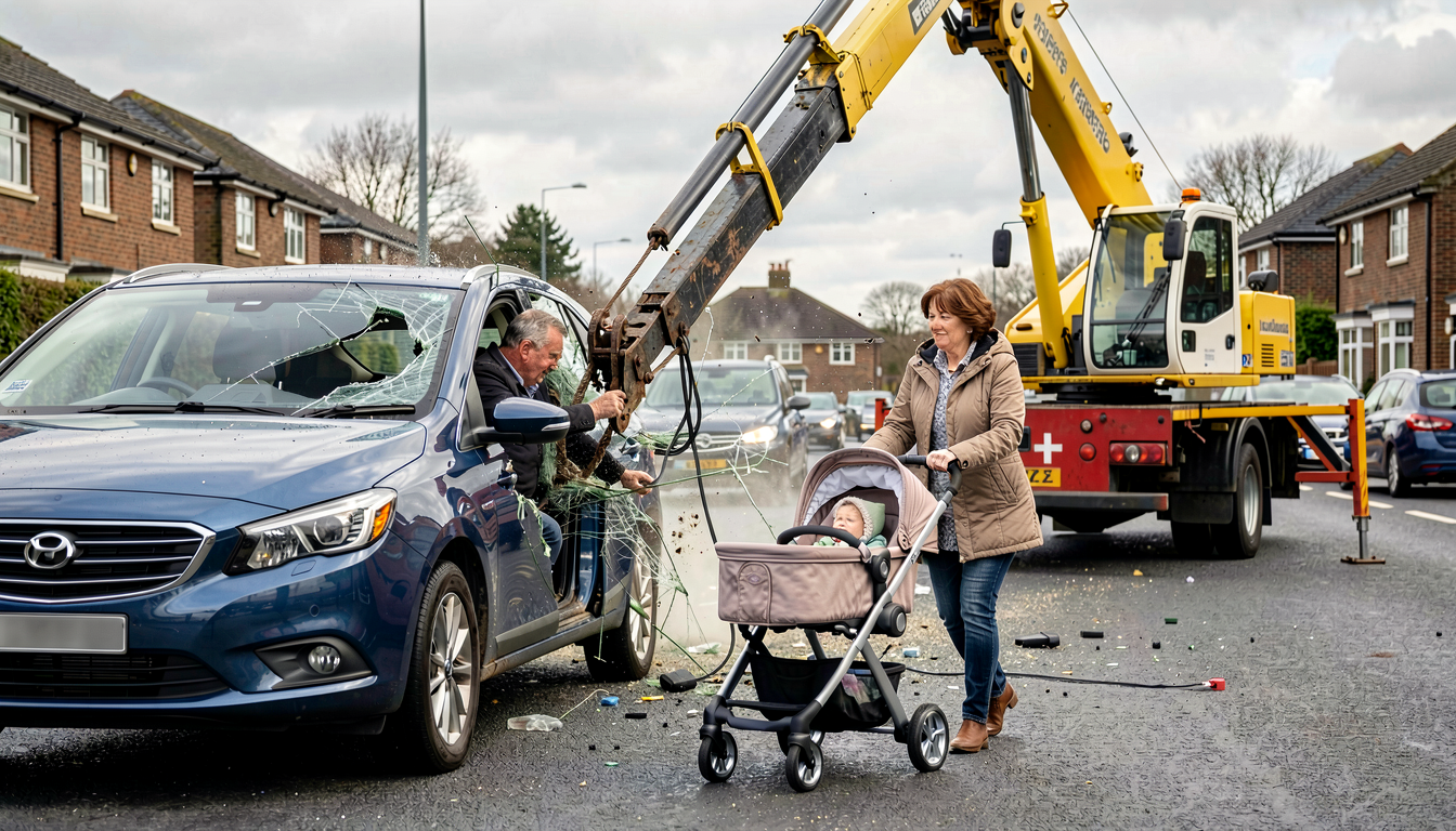 Driver jailed after his crane hit mum pushing pram