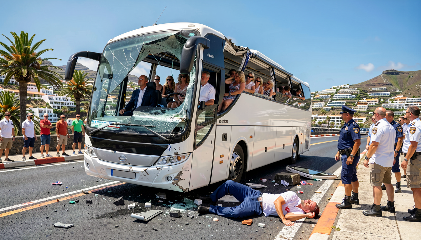 One dead after bus carrying British tourists crashes in Canary Islands, officials say